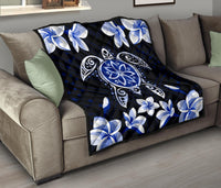 Hawaiian Icon Blue Turtle Plumeria Quilt - Polynesian Pride