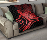 Hawaii Turtle Hibiscus Polynesian Vintage Premium Quilt - Red - Polynesian Pride