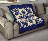 Hawaiian Plumeria Tropical Pattern Premium Quilt - Blue - Argu Style - AH - Polynesian Pride