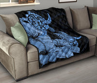 Hawaii Turtle Premium Quilt Polynesian Hibiscus Art Blue AH - Polynesian Pride