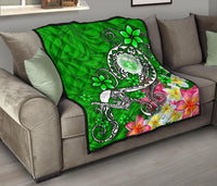 Hawaii Polynesian Premium Quilt - Hawaii Seal With Turtle Plumeria (Green) - Polynesian Pride