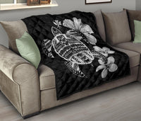 Hawaiian Kanaka Hibiscus Plumeria Mix Polynesian Turtle Premium Quilt Gray AH - Polynesian Pride