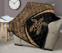 Hawaiian Hibiscus Turtle Polynesian Black Premium Quilt - Circle Style - Polynesian Pride