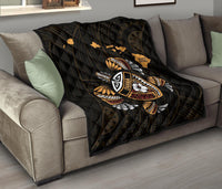 Hawaii Kakau Polynesian Turtle Map Premium Quilt - Polynesian Pride