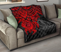 Vanuatu Polynesian Premium Quilt - Vanuatu Coat Of Arms & Red Turtle Hibiscus - Polynesian Pride