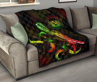 Hawaii Polynesian Premium Quilt - Turtle With Blooming Hibiscus Reggae - Polynesian Pride