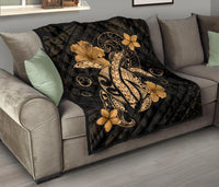 Hawaii Turtle Flower Polynesian Premium Quilt - Gold - Polynesian Pride