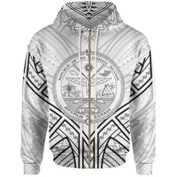 Marshall Islands Zip Hoodie Marshall Islands Seal Tribal Patterns Unisex White - Polynesian Pride
