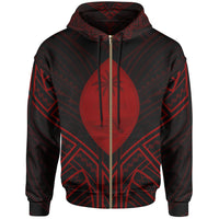 Guam Zip Hoodie Guam Seal Red Tribal Patterns Unisex White - Polynesian Pride