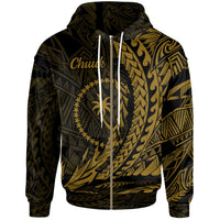 Chuuk State Zip Hoodie Gold Wings Style Unisex Black - Polynesian Pride