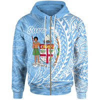 Fiji Zip Hoodie Suva Wings Style Unisex Blue - Polynesian Pride