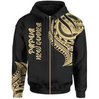 Papua New Guinea Zip Hoodie Papua New Guinea Tatau Gold Patterns Unisex Black - Polynesian Pride