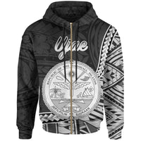 Marshall Islands Zip Hoodie Ujae Seal of Marshall Islands Polynesian Patterns Unisex Black - Polynesian Pride