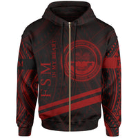 Federated States of Micronesia Zip Hoodie In My Heart Style Red Polynesian Patterns Unisex Black - Polynesian Pride