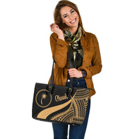 Chuuk Large Leather Tote Bag - Gold Polynesian Tentacle Tribal Pattern - Polynesian Pride