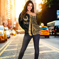 Pohnpei Custom Personalised Women's Off Shoulder Sweater - Gold Polynesian Tentacle Tribal Pattern - Polynesian Pride