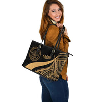 Palau Large Leather Tote Bag - Gold Polynesian Tentacle Tribal Pattern Crest - Polynesian Pride