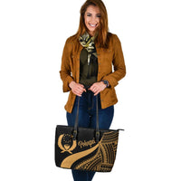 Pohnpei Large Leather Tote Bag - Gold Polynesian Tentacle Tribal Pattern - Polynesian Pride