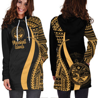 Marshall Islands Women's Hoodie Dress - Gold Polynesian Tentacle Tribal Pattern Crest - Polynesian Pride