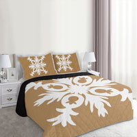 Hawaiian Royal Pattern Quilt Bed Set - Gold - F2 Style - AH - Polynesian Pride