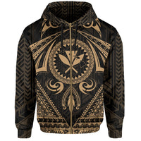 Polynesian Kakau Kanaka Turtle Map Hawaii Zip Hoodie Circle Style Gold - Polynesian Pride