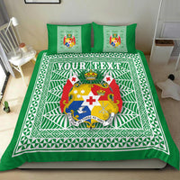(Custom Personalised) Tonga Pattern Bedding Set Coat of Arms - Green and White LT4 - Polynesian Pride