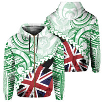 Polynesian Kakau Flag of Hawaii Zip Hoodie Green Unisex Green - Polynesian Pride