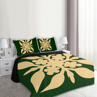 Hawaiian Royal Pattern Quilt Bed Set - Green - G1 Style - AH - Polynesian Pride
