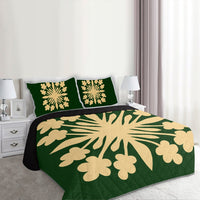 Hawaiian Royal Pattern Quilt Bed Set - Green - G2 Style - AH - Polynesian Pride