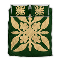 Hawaiian Royal Pattern Quilt Bed Set - Green - G1 Style - AH Green - Polynesian Pride
