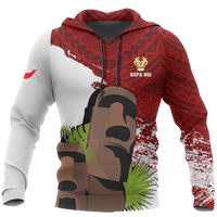 Easter Island Polynesian Hoodie Easter Island Coat of Arms Flag Moai A16 Unisex Red - Polynesian Pride