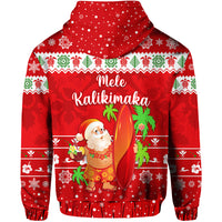 Hawaii Christmas Zip Hoodie Santa Claus Surfing Simple Style Red LT8 - Polynesian Pride