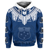 Custom Samoa Tribal Coat of Arms Tattoo Hoodie No.3 LT6 Blue - Polynesian Pride