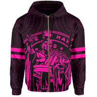 Polynesian King Kanaka Map Seal of Hawaii Zip Hoodie Pink - Polynesian Pride
