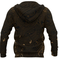 New Zealand Zip up Hoodie, Maori Gods Zipper Hoodie, Tumatauenga (God of War) Gold - Polynesian Pride