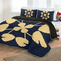 Hawaiian Royal Pattern Quilt Bed Set - Indigo - D3 Style - Polynesian Pride