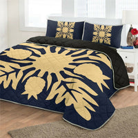 Hawaiian Royal Pattern Quilt Bed Set - Indigo - N1 Style - AH - Polynesian Pride