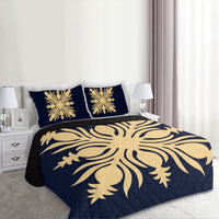 Hawaiian Royal Pattern Quilt Bed Set - Indigo - K2 Style - AH - Polynesian Pride