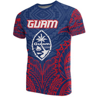 Guam T Shirt Guam Coat of Arms Polynesian Tattoo Red Blue Unisex Blue - Polynesian Pride