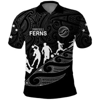 Custom New Zealand Football Ferns Polo Shirt Women's World Cup 2023 Tribal Koru Pattern LT7 Black - Polynesian Pride