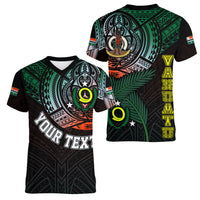 Personalised Vanuatu Women V Neck T Shirt Turtle Chest Tattoo Flag Color - Penama LT7 Female Black - Polynesian Pride