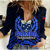Samoa Independence Day Women Casual Shirt Ulafa Polynesian Unique Blue No2 LT9 Female Blue - Polynesian Pride