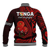 Tonga ANZAC Day Baseball Jacket Lest We Forget Red Version LT9 - Polynesian Pride
