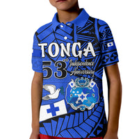 Tonga Emancipation Day Kid Polo Shirt Happy 53rd Independence Anniversary Blue Version LT9 Kid Blue - Polynesian Pride