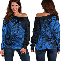 Polynesian Tahiti Island Off Shoulder Sweater The Wave of Water - Blue LT9 Women Blue - Polynesian Pride