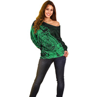 Polynesian Tahiti Island Off Shoulder Sweater The Wave of Water - Green LT9 - Polynesian Pride