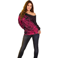 Polynesian Tahiti Island Off Shoulder Sweater The Wave of Water - Pink LT9 - Polynesian Pride