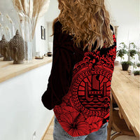 Polynesian Tahiti Island Women Casual Shirt The Wave of Water - Red LT9 - Polynesian Pride