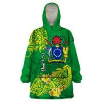 (Custom Personalised) Cook Island Wearable Blanket Hoodie Polynesian Floral Tribal LT9 One Size Green - Polynesian Pride