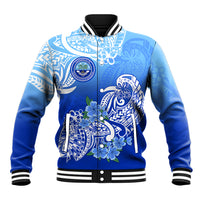 Federated States Of Micronesia Baseball Jacket Polynesian Floral Tribal LT9 Unisex Blue - Polynesian Pride